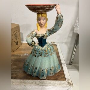 Vintage Figurine Lady Napkin Doll Candle Holder Blue Dress 1950’s